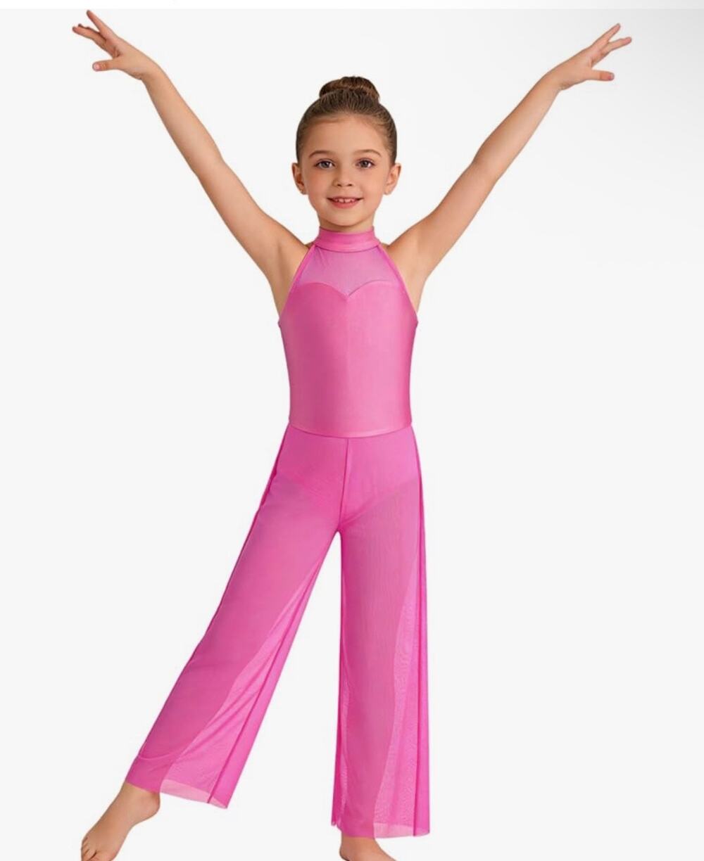 Girls Lyrical Dance Costume Wide Leg Jumpsuit Halter Leotard Size 12
